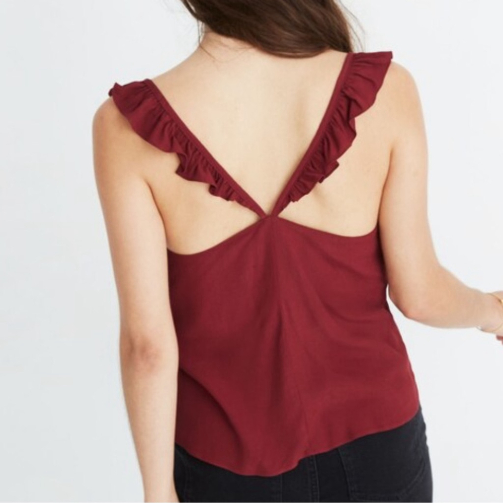 Madewell Ruffle-Strap Cami Top Burgundy Wine Red size 6 - Picture 3 of 10